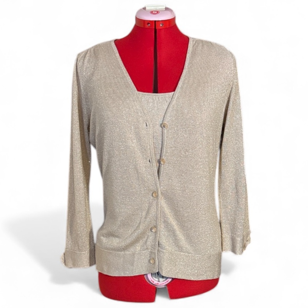 Jana Gold Metallic Sparkle Cardigan Sweater Set Size Medium